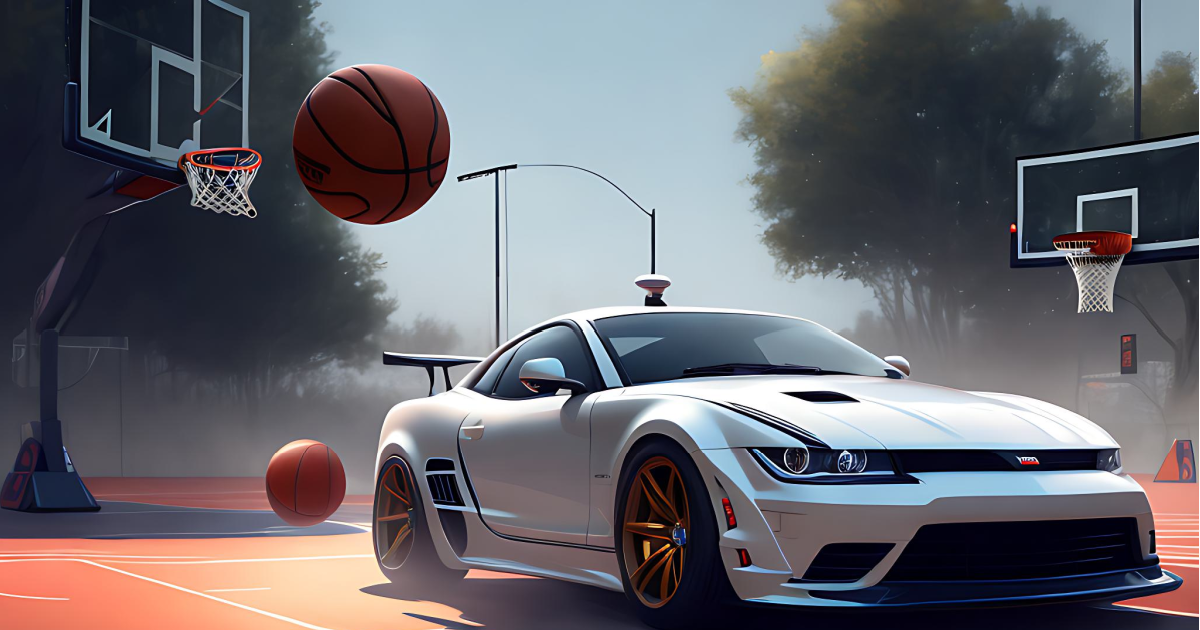 Car on a basketball court